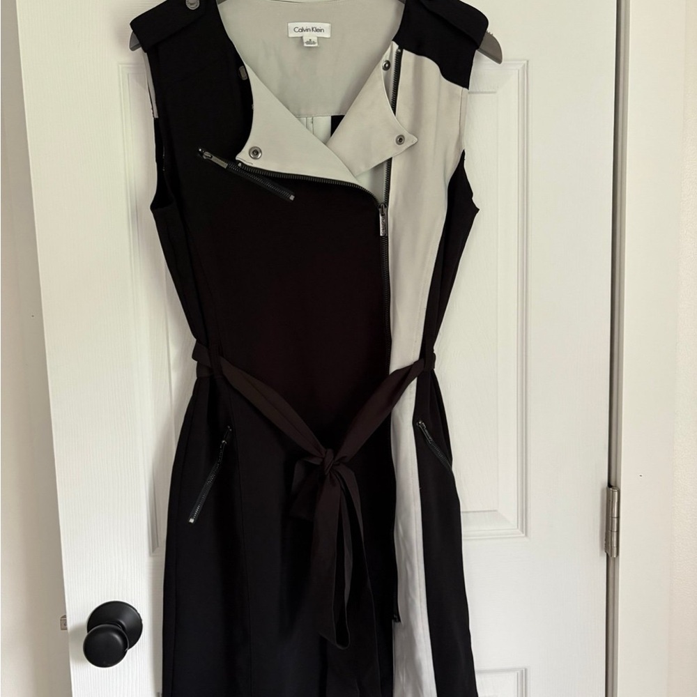 Calvin Klein Black and Off-white Women's Dress - SOLD